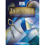 A tablet screen displays the cover of the "RYA Yachtmaster Handbook" by James Stevens, the official guidebook for RYA Yachtmaster sail and power exams, including Coastal examinations. The Royal Yachting Association's publication features navigation tools, maps, and a compass against a marine-themed background.