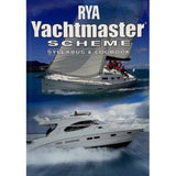 A book titled "RYA Yachtmaster Scheme Syllabus and Logbook" by the Royal Yachting Association, featuring a cover image of two yachts: one with sails fully extended in the upper half, and a motor yacht speeding through water in the lower half—perfect for those pursuing practical training or shore-based courses.