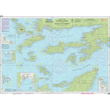 Imray Chart G35: Dodecanese and the Coast of Turkey by Imray features detailed coastlines, navigation routes, depth markings from bathymetric surveys, and colored circles for key navigation areas.