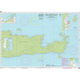 Imray Chart G38: Nísos Kríti (East) by Imray details the eastern part of Crete with depth markings, navigational symbols, and insets showing nearby islands and harbors.