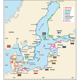 The "Baltic Sea and Approaches" map by Imray displays countries around the Baltic Sea, including Germany, Denmark, Sweden, Finland, Russia, Poland, Kaliningrad, Lithuania, Latvia, and Estonia. Each country is highlighted with a different color and labeled with numbers and names alongside flags. This map is perfect for planning sailing adventures in Northern Europe.