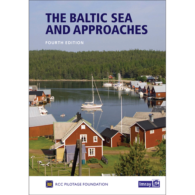 The book cover for "Baltic Sea and Approaches" by the RCC Pilotage Foundation, published by Imray, depicts a picturesque coastal scene featuring wooden houses, a pier, and boats docked near calm waters, set against the backdrop of a dense forest. Ideal for fans of sailing adventures in Northern Europe. The publisher's logo can be found in the bottom right corner.