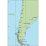 **Imray's Chile Map**: A comprehensive map featuring Chile and neighboring areas in Argentina, Bolivia, Paraguay, and Uruguay. It highlights key geographic regions and crucial cities like Santiago, Valparaiso, and Buenos Aires. Latitude and longitude lines are meticulously labeled along the borders, making it an excellent companion for an Andrew O'Grady sailing guide for navigating the picturesque Chilean coastline.