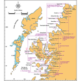 The "Ardnamurchan to Cape Wrath" by Imray is a comprehensive map covering the Outer Hebrides and the northwest coast of mainland Scotland, from Ardnamurchan to Cape Wrath. Ideal for sailing with the Clyde Cruising Club, it features detailed coastlines, islands, and notable locations with coordinates, insets, and labels for bodies of water and points of interest.