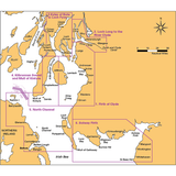 The Imray Firth of Clyde map showcases key waterways and regions of southwestern Scotland and Northern Ireland, offering complete sailing directions. Highlighted areas include the Firth of Clyde, Kyles of Bute and Loch Fyne, Loch Long to the River Clyde, Kilbrannan Sound and the Mull of Kintyre, North Channel, and Solway Firth.