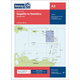 The Imray Chart A3 titled "Anguilla to Dominica Passage Chart" from Imray is an essential cover for cruising sailors. It includes a detailed map of the Caribbean Sea, highlighting Venezuela's boundaries along with areas like Dominica and Anguilla. The chart features key information such as a scale of 1:400 000 WGS 84 and an upcoming publication date in July 2024.