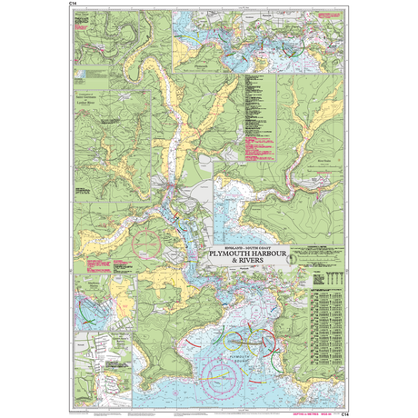 The Imray Chart C14: Plymouth Harbour and Rivers by Imray details water depths, navigation routes, land elevations, harbours, and coastal features—perfect for exploring top British cruising grounds.