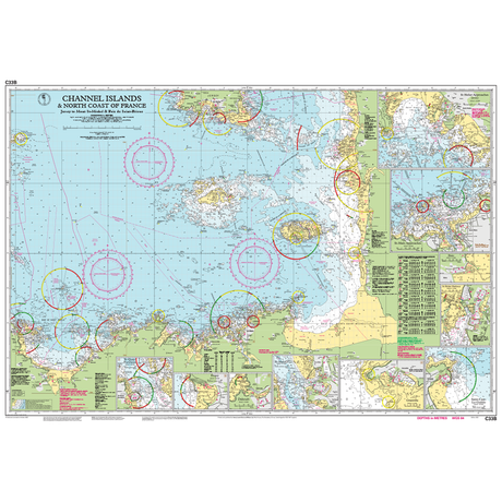 Imray Chart C33B: Channel Islands (South) by Imray details the Channel Islands and north coast of France with navigation markers, depth info, coastal features, and port insets—ideal for small craft navigation.