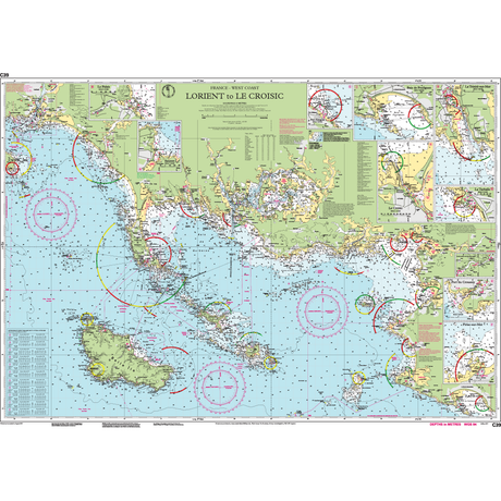 Imray Chart C39: Lorient to Le Croisic by Imray is a detailed nautical chart of France's west coast, featuring depths, navigation aids, islands, and harbor insets—perfect for cruising Northwest Europe.
