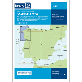 Imray Chart C48: A Coruña to Porto by Imray details Spain and Portugal’s Atlantic coasts, ports, harbour developments, cruising grounds in Northwest Europe, coverage notes, and includes a download link.