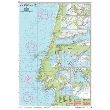 Imray Chart C49: Ria de Aveiro to Sines by Imray covers Portugal's west coast, showing depths, navigation routes, and insets—perfect for cruisers or users of Imray charts seeking detailed coverage of this region.