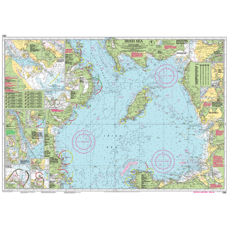 Imray Chart C62: Irish Sea by Imray displays coastal outlines of Ireland, England, Wales, and the Isle of Man with depth markings, shipping lanes, buoys, and detailed insets—an ideal cruising chart for Britain and Ireland.