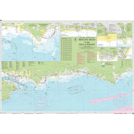Imray Chart C9: Beachy Head to Isle of Wight by Imray details the southern coast of England, including navigational routes, bathymetric depth markings, coastal towns, ports, and reference notes.