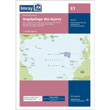 Imray Chart E1: Arquipelago dos Açores by Imray is a nautical chart cover for the Azores, showing North Atlantic Islands maps with island locations listed, plus publisher details and a QR code at the bottom.