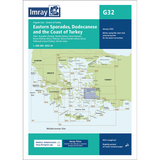Imray Chart G32: Eastern Sporades, Dodecanese & the Coast of Turkey maps Greek and Turkish Aegean waters. Brand: Imray. Includes coverage details, usage advice, and download information.