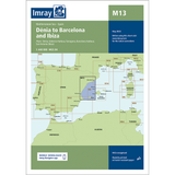 Imray Chart M13: Dénia to Barcelona and Ibiza by Imray features a map of the western Mediterranean, ideal for navigation from Dénia to Barcelona and Ibiza. Includes plan names, chart code M13, scale, and publishing details.
