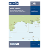 Imray Chart Y39L: Poole Harbour (Laminated) is a water-resistant nautical chart by Imray, covering England’s south coast with marked harbor areas, publication info, navigation app details, and the Imray logo at the top left.