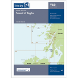 Imray Chart Y80: Sound of Gigha is a detailed Imray map for small craft, featuring coordinates, the Imray logo, and info on digital and mobile map downloads for Scotland’s west coast.
