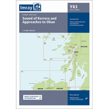 Imray Chart Y83: Sound of Kerrera and Approaches to Oban, from Imray’s Y Series, covers Scotland’s west coast with grid lines and chart numbers. Ideal for small craft navigation. Includes download info on the map cover.
