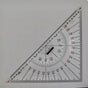 The Charles, Smith & Reddish 12" Navigation Triangle is a white isosceles triangle protractor with black and red markings. It features both a protractor scale and linear measurements in centimeters and inches. An integrated spirit level near the center ensures precision, embodying traditional craftsmanship.