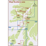 Imray Chart Y87: West Sound of Mull and Loch Sunart by Imray covers West Scotland, including islands like Mull, Islay, and Jura. Zones Y80–Y87 are in brown, blue lines mark C53–C65; Fort William and Oban marked—ideal for small craft navigation.