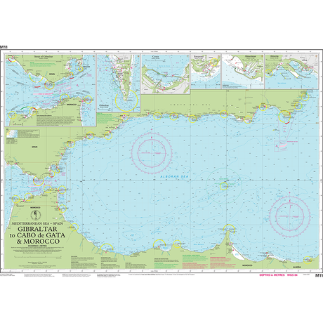 Imray Chart M11: Gibraltar to Cabo de Gata & Morocco by Imray provides detailed depths, navigation markers, and port insets—ideal for Mediterranean Sea navigation.