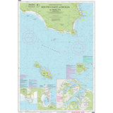 Imray Chart M36: South Coast of Sicilia to Malta by Imray details the Sicily-Malta passage, featuring coastal outlines, depths, navigation markers, and detailed insets of Maltese harbors and ports.