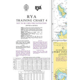 The RYA Training Chart TC4 - Northern Hemisphere, produced by the Royal Yachting Association, offers maritime information, various graphics, and notes for training purposes only. It includes depth measurements in meters, satellite-derived positions, pipeline routes, underwater cables, and tidal streams but is not intended for actual navigation.