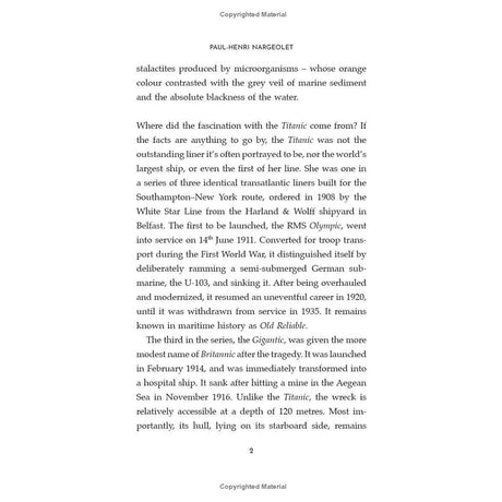 The page explores maritime history by highlighting Paul-Henri Nargeolet's enthusiasm for underwater exploration with the Titanic, as detailed in Harper Collins' "The Secrets of the Titanic." It also covers the RMS Olympic and World War I, intertwining stories of historical events and sea mysteries.