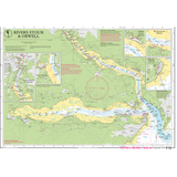 The Imray Chart Y12L | Rivers Stour and Orwell (Laminated) by Imray is a detailed navigational chart featuring intricate geography, landmarks, and water depths in meters. Insets offer closer views of various sections. The map is extensively annotated with navigational aids, routes, and surrounding land features in green.