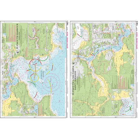 Imray Chart Y45L: Plymouth Harbour (Laminated) by Imray displays water depths, navigation routes, land features, harbor details, and clear symbols—perfect for navigating Plymouth Harbour and nearby areas.
