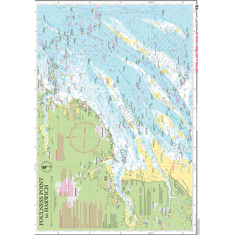 Imray Chart Y6: Foulness Point to Harwich by Imray is a detailed nautical chart for small craft, showing waterways, depths, navigation symbols, and features along England's southeast coast.