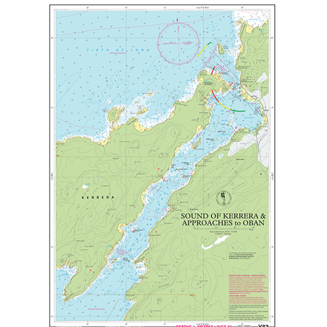 The Imray Chart Y83 | Sound of Kerrera and Approaches to Oban (Small Format) from Imray provides a detailed nautical chart featuring depths, navigational aids, and coastal features. Prominently displaying Kerrera Island on the left and Oban along with surrounding areas on the right, it is ideal for navigating UK waterways.