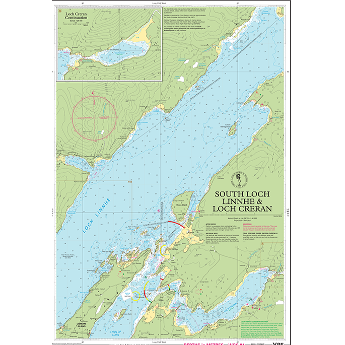 The Imray Chart Y85 | South Loch Linnhe and Loch Creran (Small Format) provides a comprehensive nautical representation of the UK waterways, including depth contours, navigational aids, and adjacent land topography. Detailed insets offer high-resolution views of sections within Loch Creran. The chart incorporates various symbols and annotations to indicate hazards, anchorage points, and navigation channels consistent with Imray's Y Series standards.