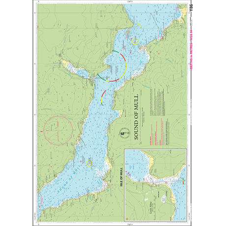 Imray Chart Y86: Sound of Mull by Imray is a nautical chart for small craft, showing depths, coastal features, navigator aids, hazards, and a detailed Isle of Mull inset. North is oriented to the left.