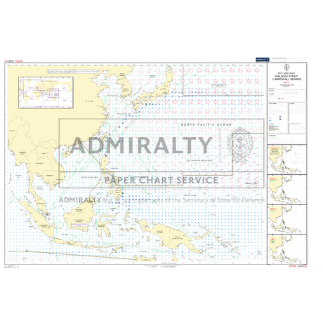 Admiralty Routeing Chart 5141(4): Malacca Strait to Marshall Islands - April by Admiralty details ocean navigation, depths, maritime boundaries, and shipping routes in the North Pacific, with insets and legends on the right.