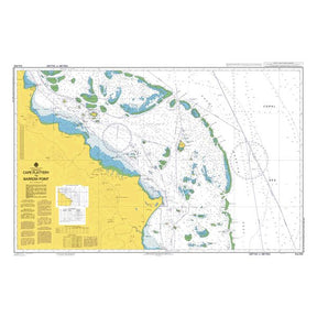 Admiralty Chart AUS832: Cape Flattery to Barrow Point by Admiralty shows coastline, reefs, and navigation details for this area, with land in yellow, water in white/blue, plus maritime symbols and markings. Produced by the UK Hydrographic Office.