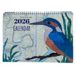 The Hannah Wisdom Coastal Calendar 2026 by Hannah Wisdom Textiles features a map-themed cover with an illustrated kingfisher among green reeds, inspired by textile art, and "To Gunnislake 2026 Calendar" at the top.