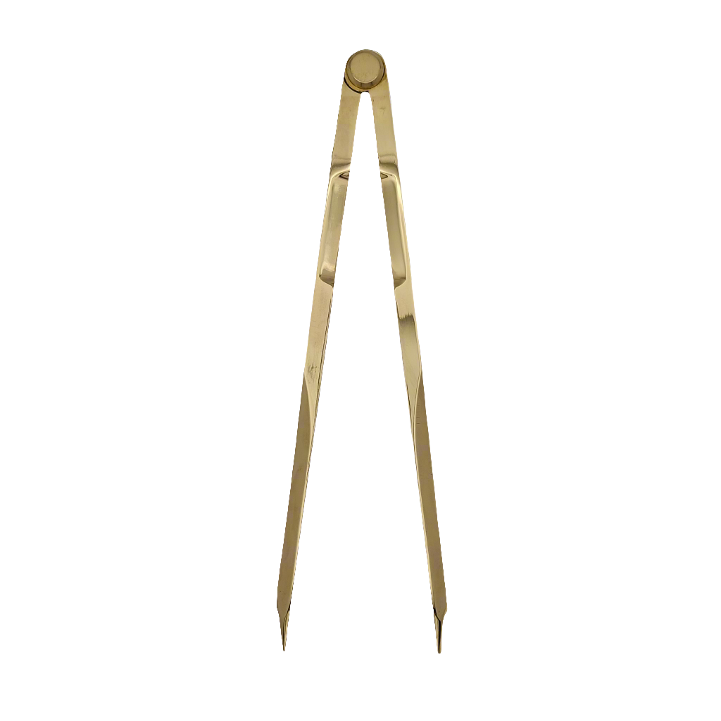 The Chartwright 7" Straight Brass Dividers, an essential tool for chartwork and precision measurements, feature sharp points and a hinge at the top for adjusting the width between its two legs, making it ideal for drawing circles with accuracy.