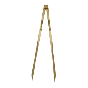 The Chartwright 8" Straight Brass Dividers, a classic precision instrument featuring two pointed legs, is displayed against a neutral background. This essential tool for drawing circles or measuring distances on maps is positioned upright and slightly open, showcasing its elegant design by Chartwright.