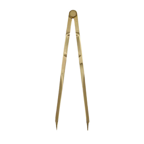 The Chartwright 7" Straight Brass Dividers, a precision instrument from the renowned brand Chartwright, stands upright against a plain, light gray background. The tool's sharp pointed ends and slightly parted legs form a narrow V shape, perfect for meticulous chart work.