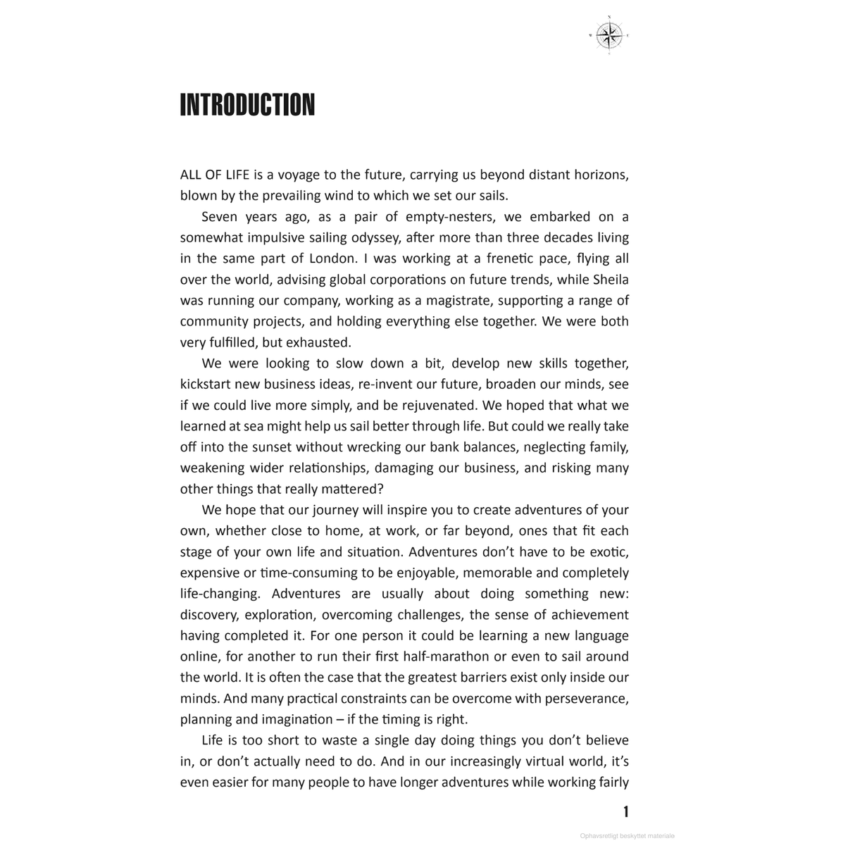 A section titled "Introduction" from Adlard Coles' *Salt in the Blood* explores life's adventurous journey, emphasizing the importance of slowing down and drawing inspiration from others to craft diverse adventures. It underscores themes of self-discovery, personal growth, and embracing new opportunities, akin to navigating one's own path or embarking on a fresh career voyage.