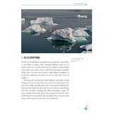 An arctic landscape with icebergs drifting across the sea is depicted. A small vessel, captained by a navigator proficient in ice navigation techniques, weaves through the towering structures. The accompanying text explores the plethora of options and straightforwardness available in secluded destinations such as Greenland. This content is found on page 3 of "High Latitude Sailing" by Adlard Coles.