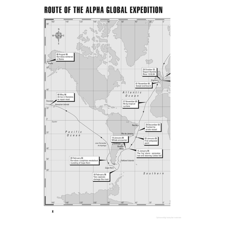 Featuring the product "Over the Top" by Adlard Coles, this map outlines the thrilling journey of an epic expedition, pinpointing significant dates and sites. Key highlights include stops in Honolulu on August 6, near Antarctica on January 8, and around Cape Horn on February 18. This vertical voyage traverses segments of the Pacific, Atlantic, and Southern Oceans.