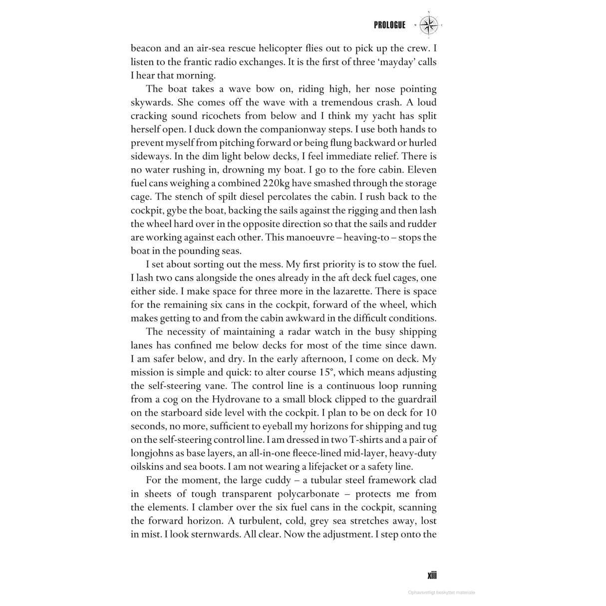 The page unfolds an epic challenge as the vessel in "Over the Top" by Adlard Coles confronts a perilous wave, taking on water amid deafening noise. A rescue operation ensues, and amidst the chaos, the storyteller, feeling fear, surveys their surroundings on this gripping maritime journey.