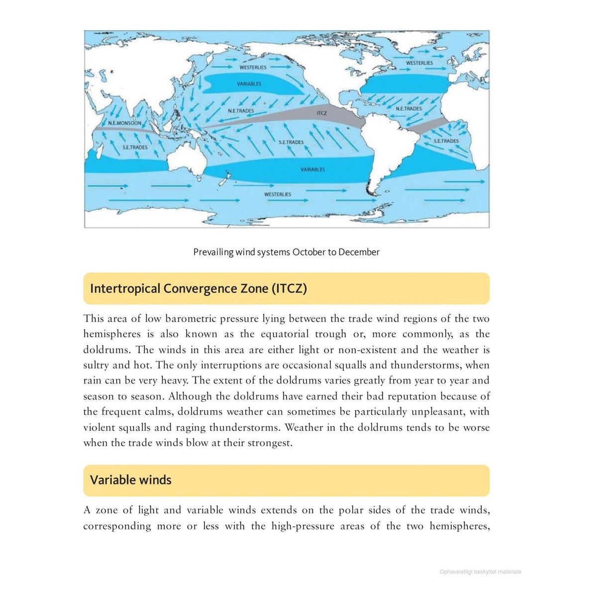 The "World Cruising Routes" by Adlard Coles details wind systems from October to December, focusing on the ITCZ and variable winds. It provides insights into weather patterns, impacts on global systems, and optimal sailing routes for cruisers.