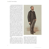 An illustrated man with a beard stands facing right, wearing a suit and a maroon tie. Text on the left side discusses British government policies concerning foreign control of shipping companies. The page is labeled "Olympic Titanic Britannic" by Adlard Coles.