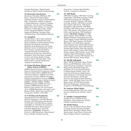 Discover the extensive index section in the Marine Electrical and Electronics Bible by Adlard Coles, covering subjects such as boat electronics, VHF radio, autopilots, currents, tides, GMDSS equipment, NAVTEX, and wireless technology. Pages span from 431 to 521 to meet your marine electrical systems requirements.