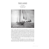 A black-and-white photo of the 23-meter yacht Shamrock shows sailors hoisting sails. Above, text describes Tom Diaper's pre-WWII yachting life, with his 1950 log for his granddaughter—a classic piece of yachting literature akin to Tom Cunliffe's tales. Product: In the Wake of Heroes by Adlard Coles.