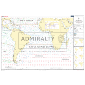 Admiralty Routeing Chart 5125(12): South Atlantic Ocean – December by Admiralty details ocean currents, wind directions, and shipping routes for navigation, with inset maps and annotations. Labeled “ADMIRALTY PAPER CHART SERVICE.”.
